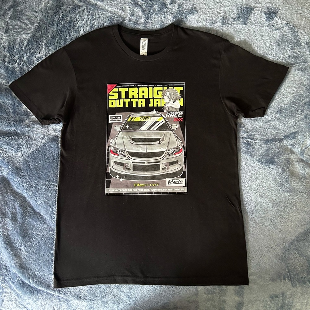 VINTAGE JDM CAR T-shirt. Straight outta Japan Black Size Medium Graphic T-Shirt